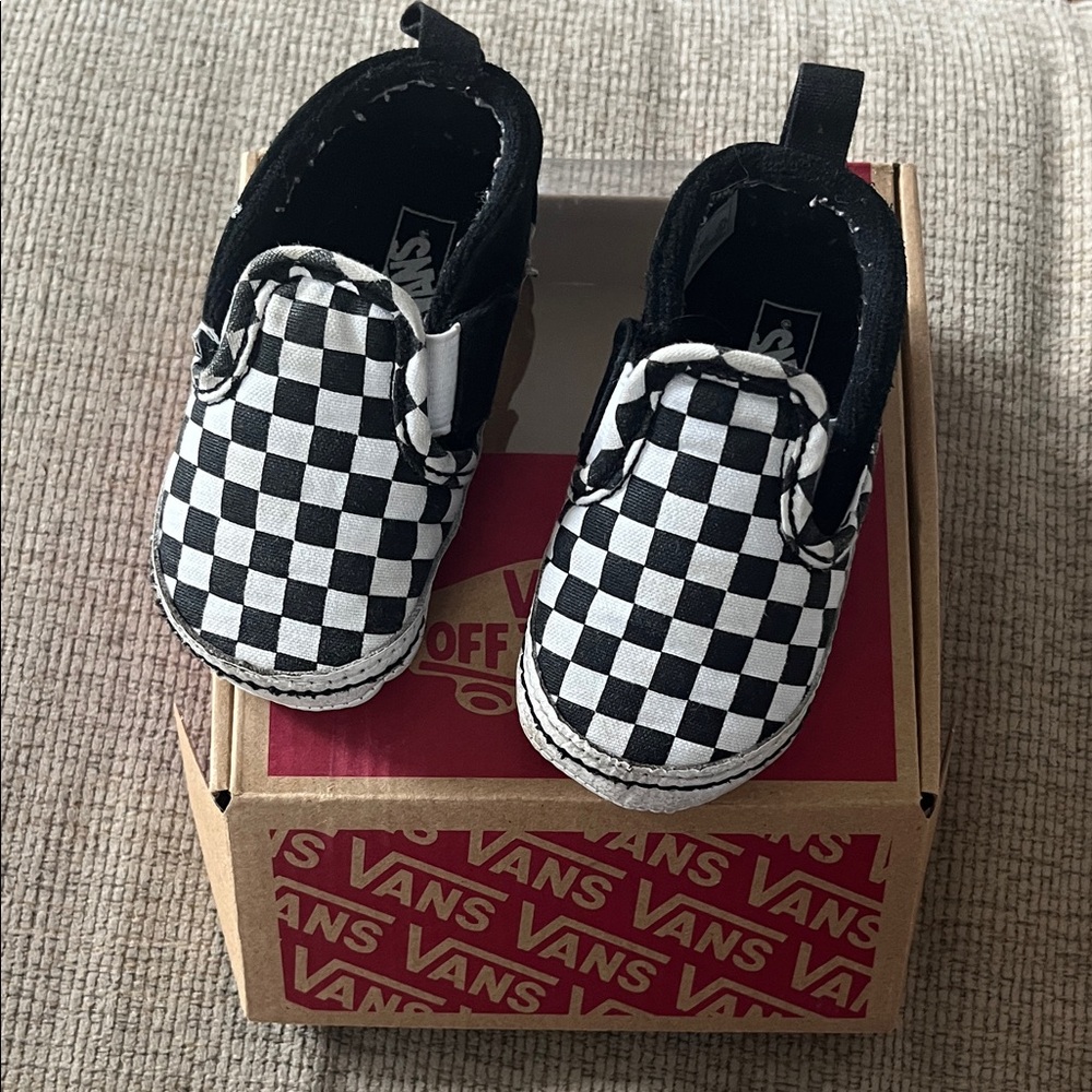 Vans Baby Checkerboard Slip-On Shoes - Black & White